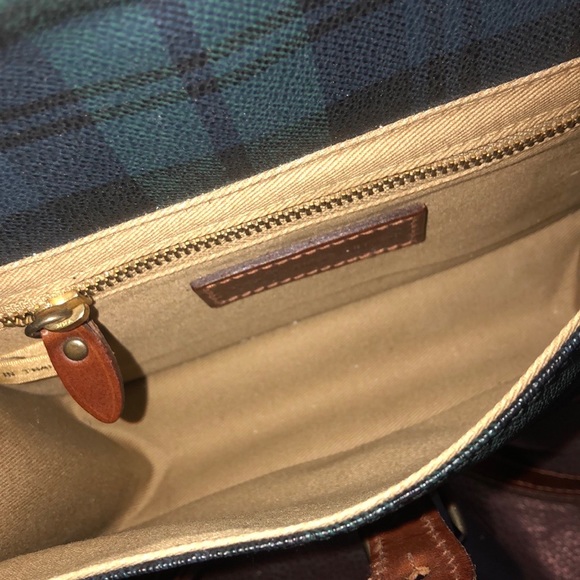 RALPH LAUREN Black Watch Plaid Coated Canvas Waxed Leather Messenger Saddle Bag - Picture 14 of 15